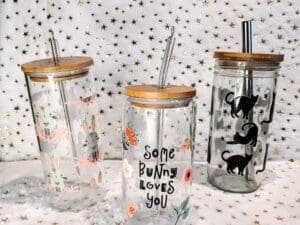 16 oz Tumbler Glass Rabbit Flower Art Theme Cup . The perfect Rabbit Lover Moms Gift. The ultimate companion for all your sipping pleasures