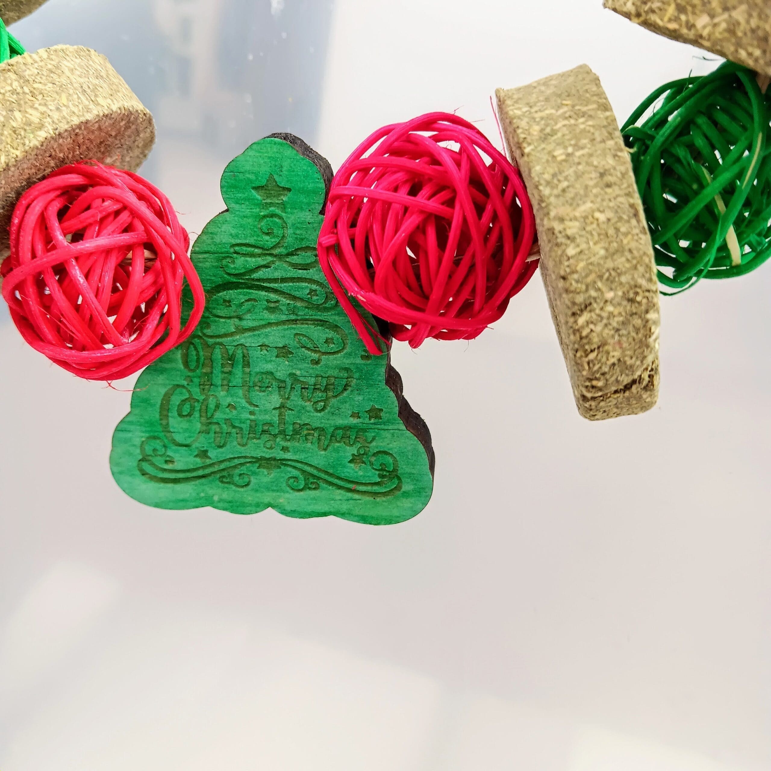 Christmas Timothy Hay and Rattan Ball Rabbit Hanging Cage Treats for Rabbit, Chinchilla, Hamster, Guinea Pig and Small Animals.