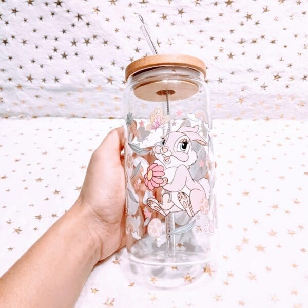 16 oz Tumbler Glass Rabbit Flower Art Theme Cup . The perfect Rabbit Lover Moms Gift. The ultimate companion for all your sipping pleasures - Image 6