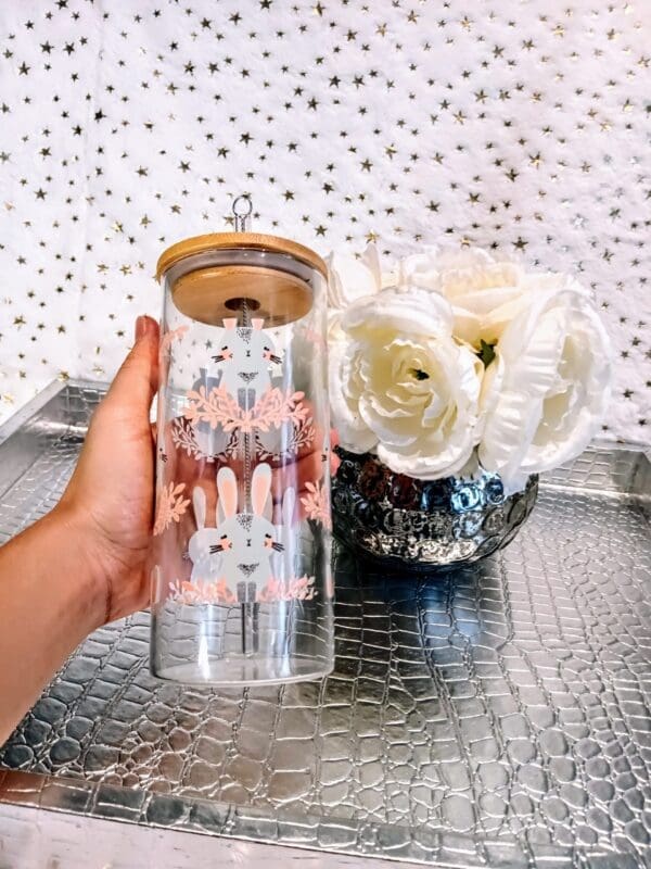 16 oz Tumbler Glass Rabbit Flower Art Theme Cup . The perfect Rabbit Lover Moms Gift. The ultimate companion for all your sipping pleasures - Image 17