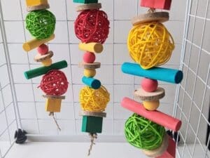 Hanging Cage Rattan and Wood Cubes Treat and Toy for Rabbit, Chinchilla, Hamster, Guinea Pig and Small Animals.