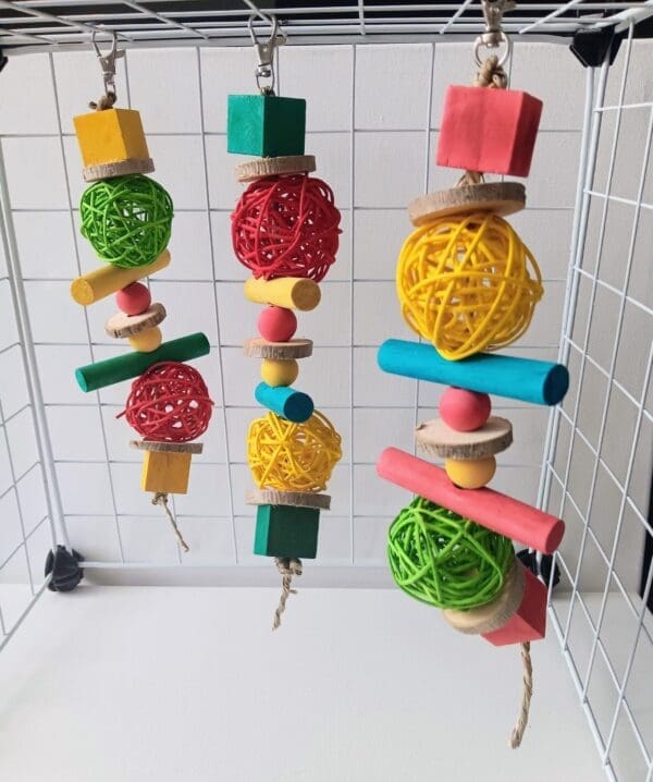 Hanging Cage Rattan and Wood Cubes Treat and Toy for Rabbit, Chinchilla, Hamster, Guinea Pig and Small Animals.