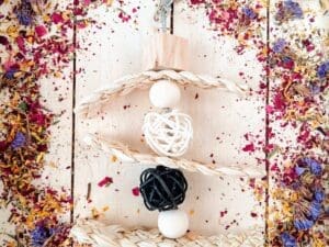 Hanging Cage Rattan, Woven Corn Leaves and Wood Beads Toy for Rabbit, Chinchilla, Hamster, Guinea Pig and Small Animals.