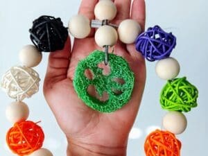 Hanging Cage Rattans and Wood Beads Treat and Toy for Rabbit, Chinchilla, Hamster, Guinea Pig and Small Animals.