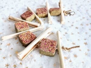 Timothy Hay Floral Cube Cakes and Sweet Bamboo Chew Hanging Cage Treat For Rabbit, Chinchilla, Hamster, Guinea Pig Small Animal